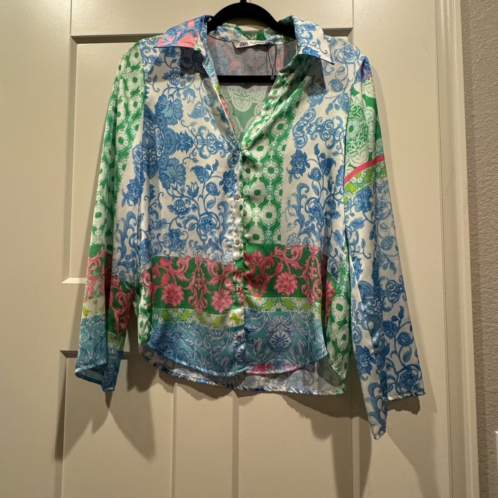 Zara Colorful Floral Button-Up Shirt